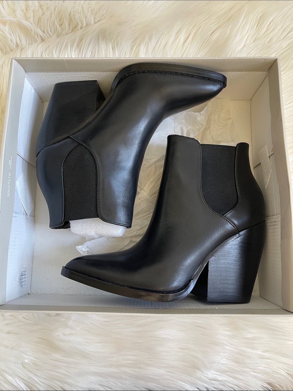 ✨New bp Black Pointed-Toe Block Heel Ankle Western Booties